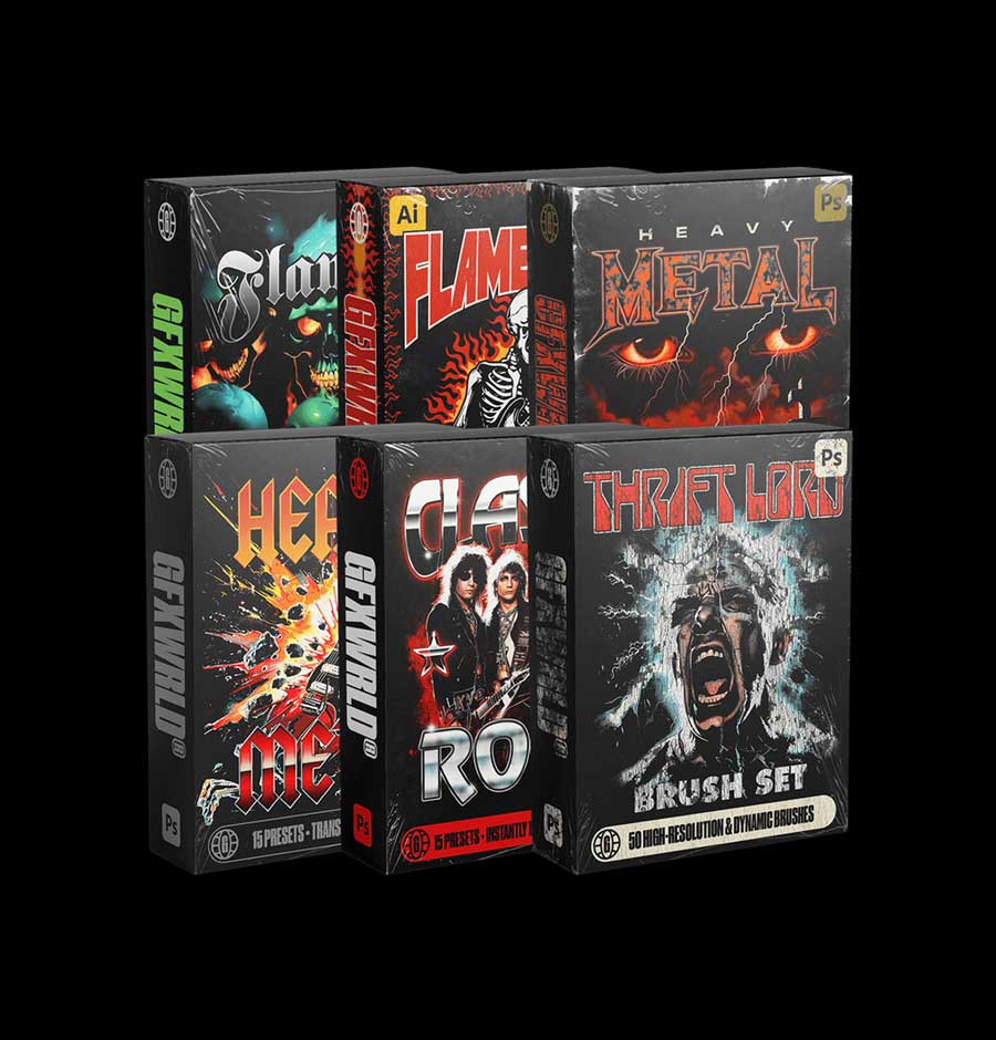 复古硬核朋克死亡摇滚金属镀铬磨损文字标题海报复制设计PSD特效样机模板 GfxwrldHEAD BANGER BUNDLE , 第1张-素材湾丨精选海外优质设计素材资源 复古硬核朋克死亡摇滚金属镀铬磨损文字标题海报复制设计PSD特效样机模板 GfxwrldHEAD BANGER BUNDLE , sucaiwan.com