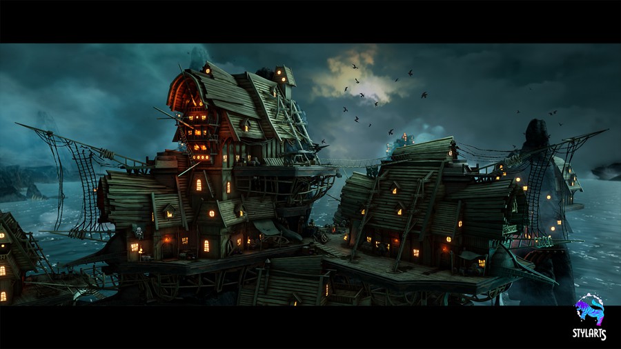 奇幻风格化海洋海盗船港口城市场景3D模型UE设计素材 Stylized Pirate Port City Modular 样机素材 sucaiwan.com