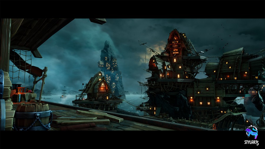 奇幻风格化海洋海盗船港口城市场景3D模型UE设计素材 Stylized Pirate Port City Modular 样机素材 sucaiwan.com