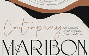 英文字体:现代奢华古典美学优雅艺术花体杂志标题排版衬线字体 MARIBON Script And Serif Duo