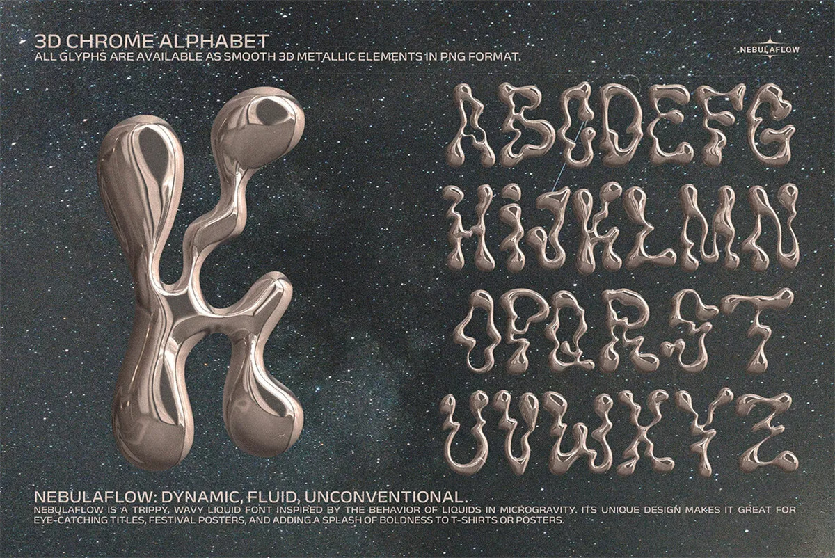 英文字体:复古趣味迷幻流体波浪微重力Y2K标题手写涂鸦排版装饰字体设计 The Nebula Flow Font 设计素材 第10张-素材湾丨精选海外优质设计素材资源 英文字体:复古趣味迷幻流体波浪微重力Y2K标题手写涂鸦排版装饰字体设计 The Nebula Flow Font 设计素材 sucaiwan.com