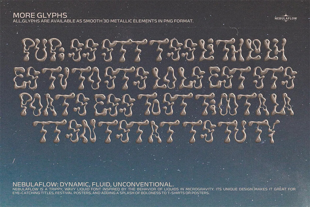 英文字体:复古趣味迷幻流体波浪微重力Y2K标题手写涂鸦排版装饰字体设计 The Nebula Flow Font 设计素材 第12张-素材湾丨精选海外优质设计素材资源 英文字体:复古趣味迷幻流体波浪微重力Y2K标题手写涂鸦排版装饰字体设计 The Nebula Flow Font 设计素材 sucaiwan.com