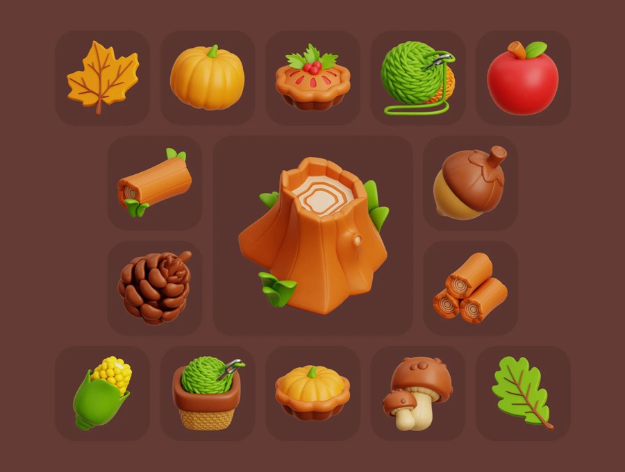 36款优质秋季松鼠松果坚果农作物3D图标Icons设计Blender/PNG/OBJ格式素材 Autumn 3D Illustration Pack 图标素材 第6张-素材湾丨精选海外优质设计素材资源 36款优质秋季松鼠松果坚果农作物3D图标Icons设计Blender/PNG/OBJ格式素材 Autumn 3D Illustration Pack 图标素材 sucaiwan.com