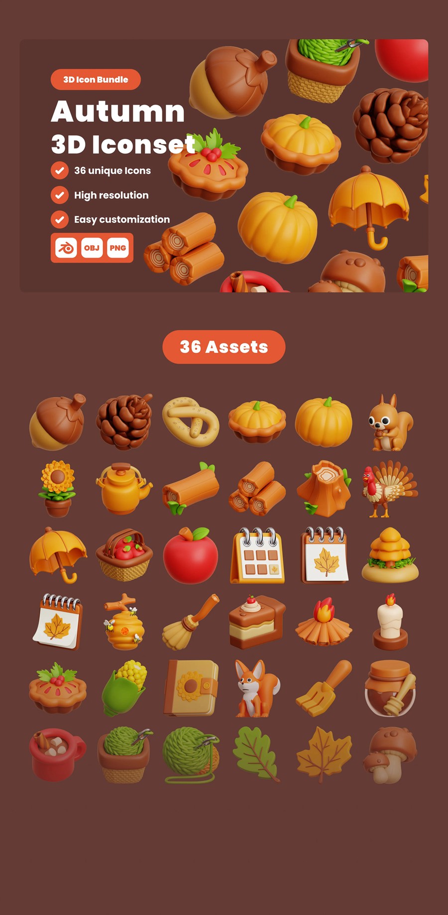 36款优质秋季松鼠松果坚果农作物3D图标Icons设计Blender/PNG/OBJ格式素材 Autumn 3D Illustration Pack 图标素材 第7张-素材湾丨精选海外优质设计素材资源 36款优质秋季松鼠松果坚果农作物3D图标Icons设计Blender/PNG/OBJ格式素材 Autumn 3D Illustration Pack 图标素材 sucaiwan.com