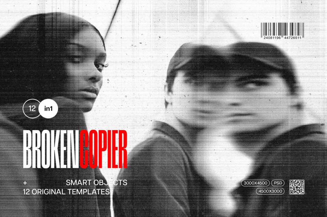 做旧黑白老式打印复印划痕照片效果PS修图特效滤镜插件样机模板素材 Broken Copier Photo Effects 插件预设 sucaiwan.com