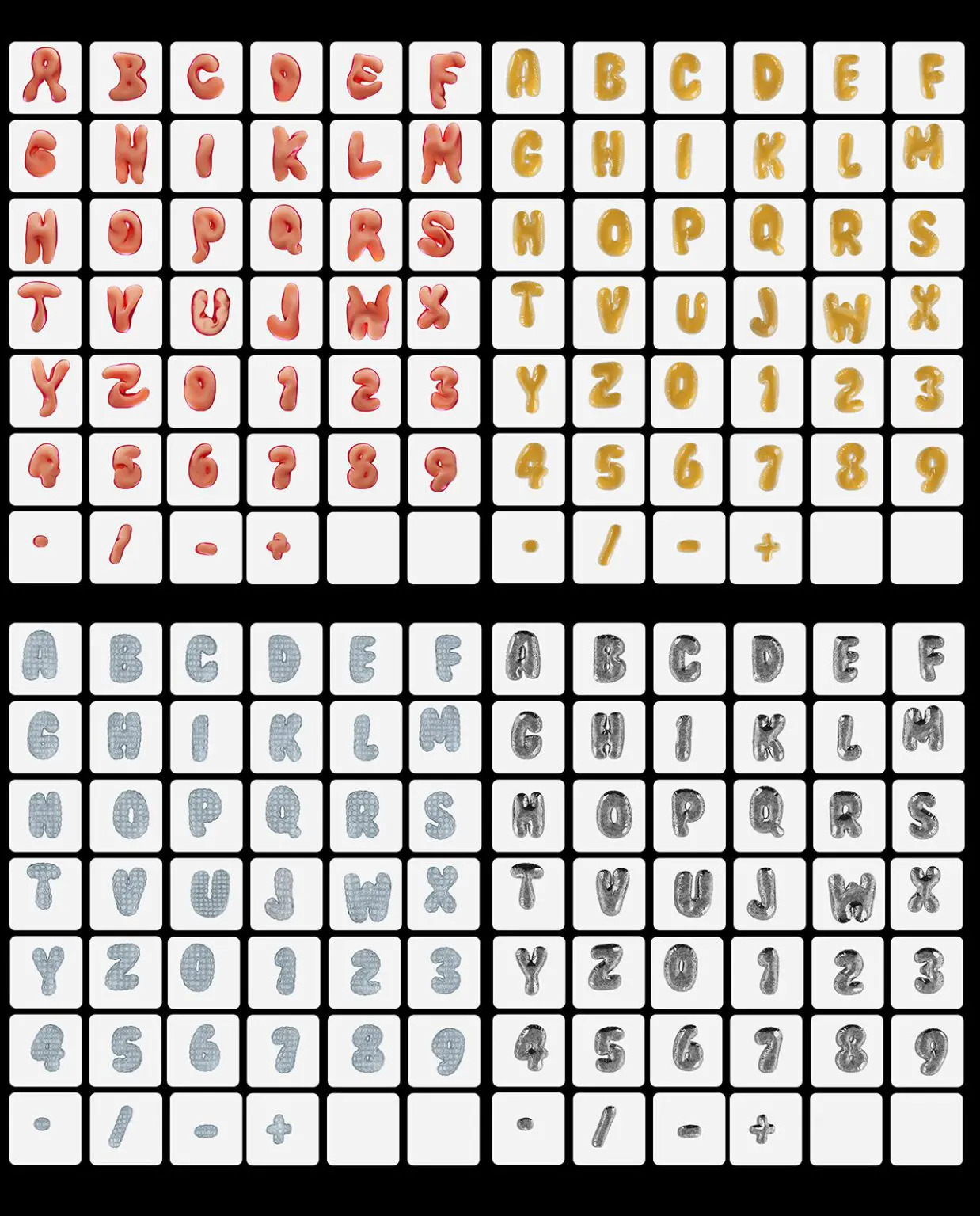 潮流前卫酸性3D立体视觉海报标题设计气泡气球英文字母数字符号PNG免抠图素材 Wobbly Bubbly Letters with 3D Style and 20 Variations 图片素材 sucaiwan.com