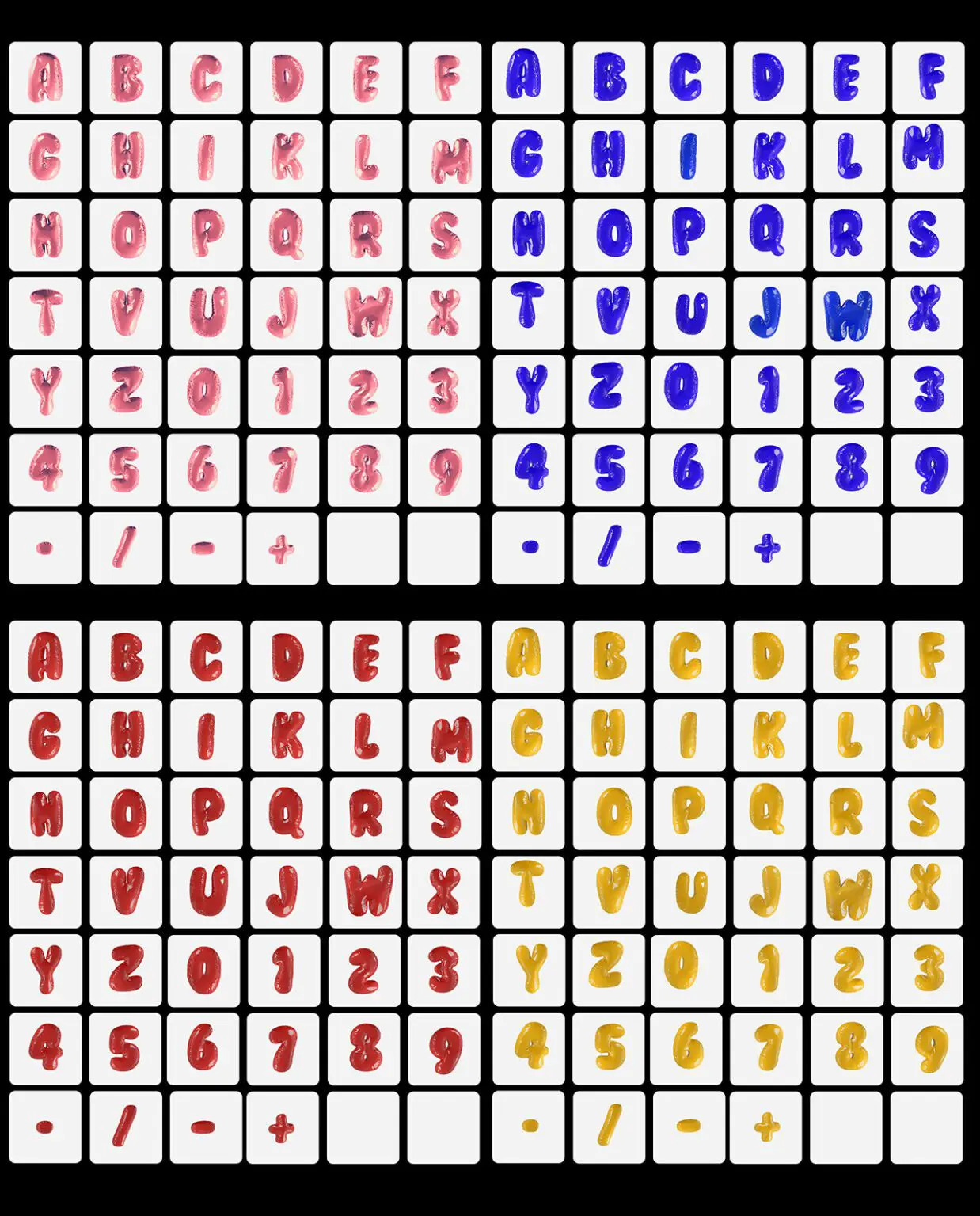 潮流前卫酸性3D立体视觉海报标题设计气泡气球英文字母数字符号PNG免抠图素材 Wobbly Bubbly Letters with 3D Style and 20 Variations 图片素材 sucaiwan.com