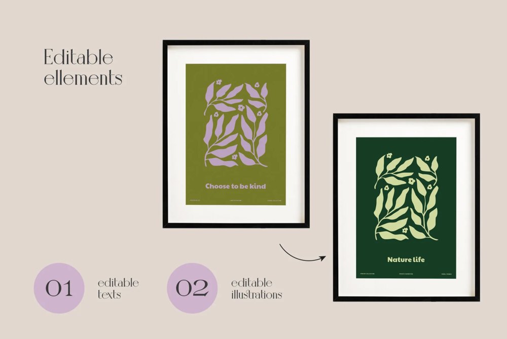 50款女性化剪影瑜伽姿势花卉抽象艺术室内壁画挂画设计AI矢量素材 Nature Life & Yoga Prints Posters 图片素材 sucaiwan.com