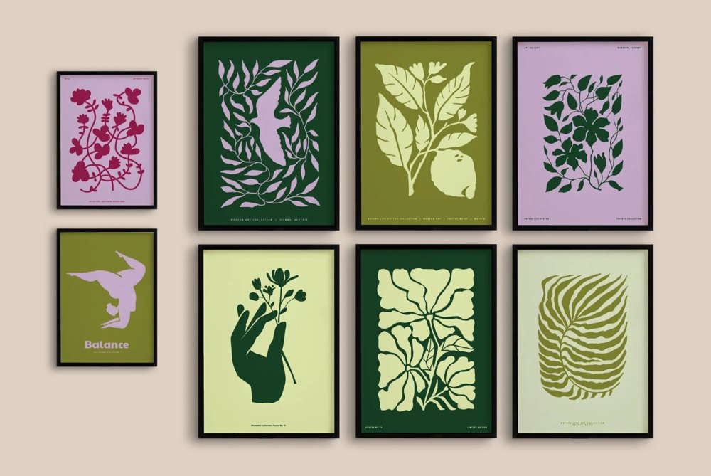 50款女性化剪影瑜伽姿势花卉抽象艺术室内壁画挂画设计AI矢量素材 Nature Life & Yoga Prints Posters 图片素材 sucaiwan.com