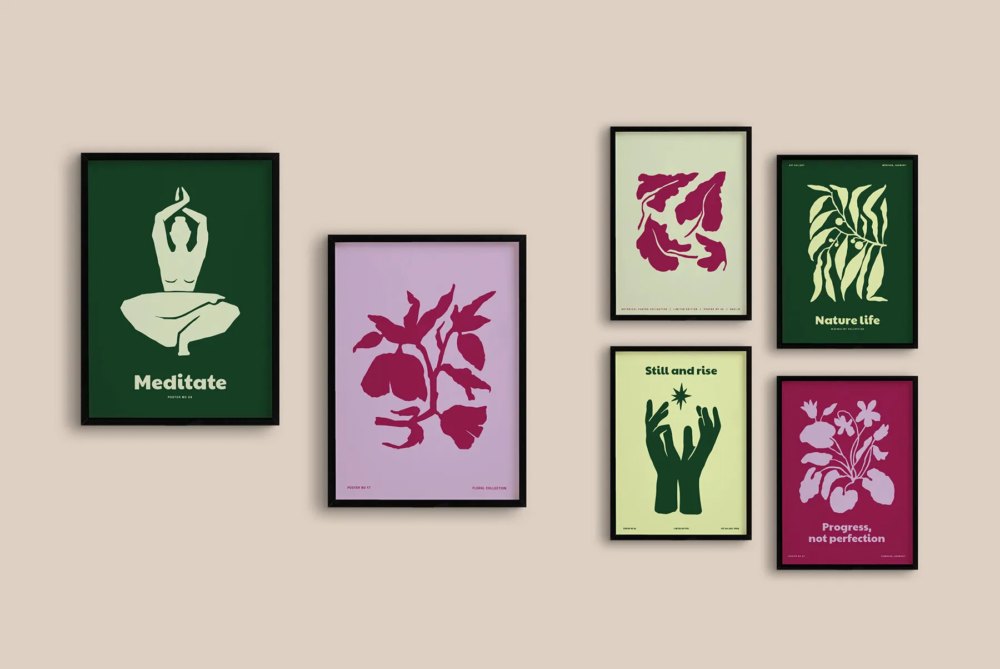50款女性化剪影瑜伽姿势花卉抽象艺术室内壁画挂画设计AI矢量素材 Nature Life & Yoga Prints Posters 图片素材 sucaiwan.com