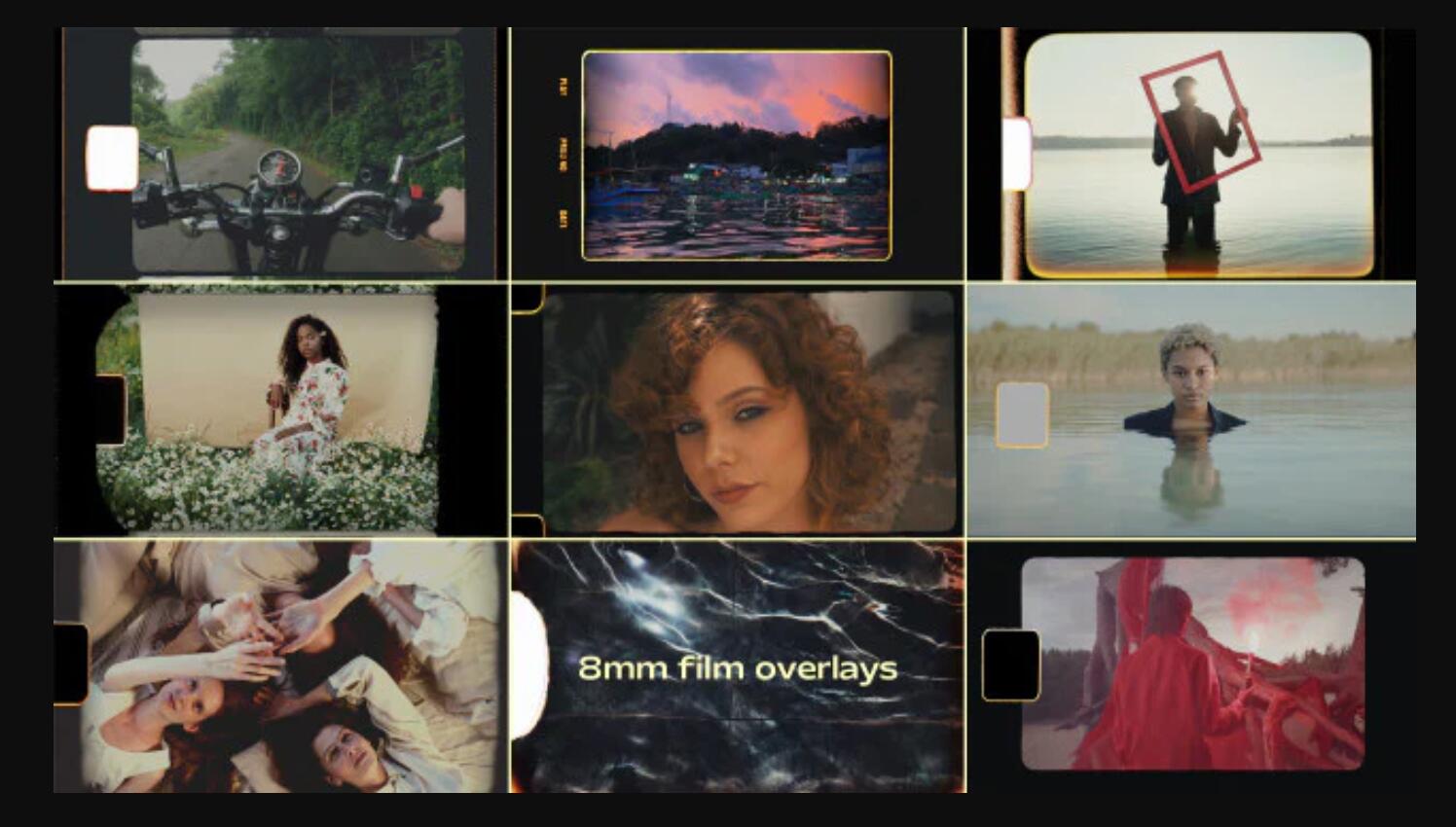 复古电影美学8mm胶片帧镜头方形圆角边框遮罩颗粒视频叠加层素材 , sucaiwan.com