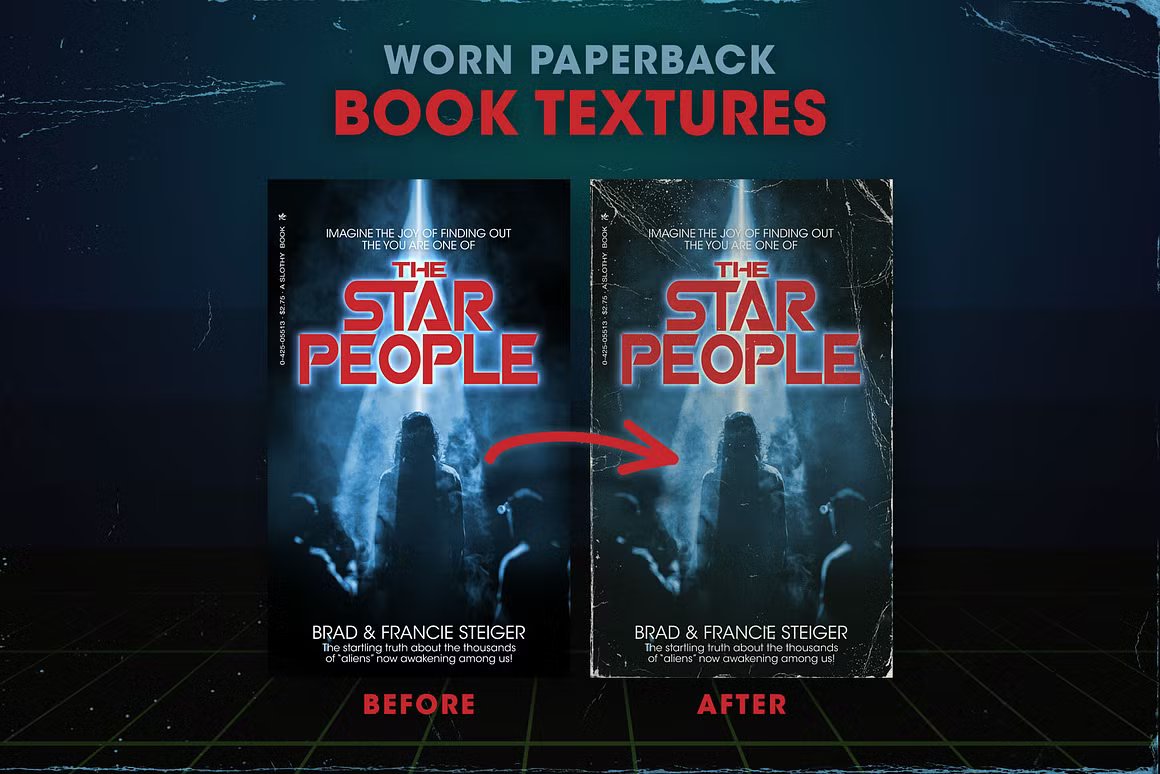 复古破旧污垢灰尘80年代书籍封面纹理Photoshop模板/PNG素材 Worn 80s Paperback Book Textures 图片素材 第1张-素材湾丨精选海外优质设计素材资源 复古破旧污垢灰尘80年代书籍封面纹理Photoshop模板/PNG素材 Worn 80s Paperback Book Textures 图片素材 sucaiwan.com