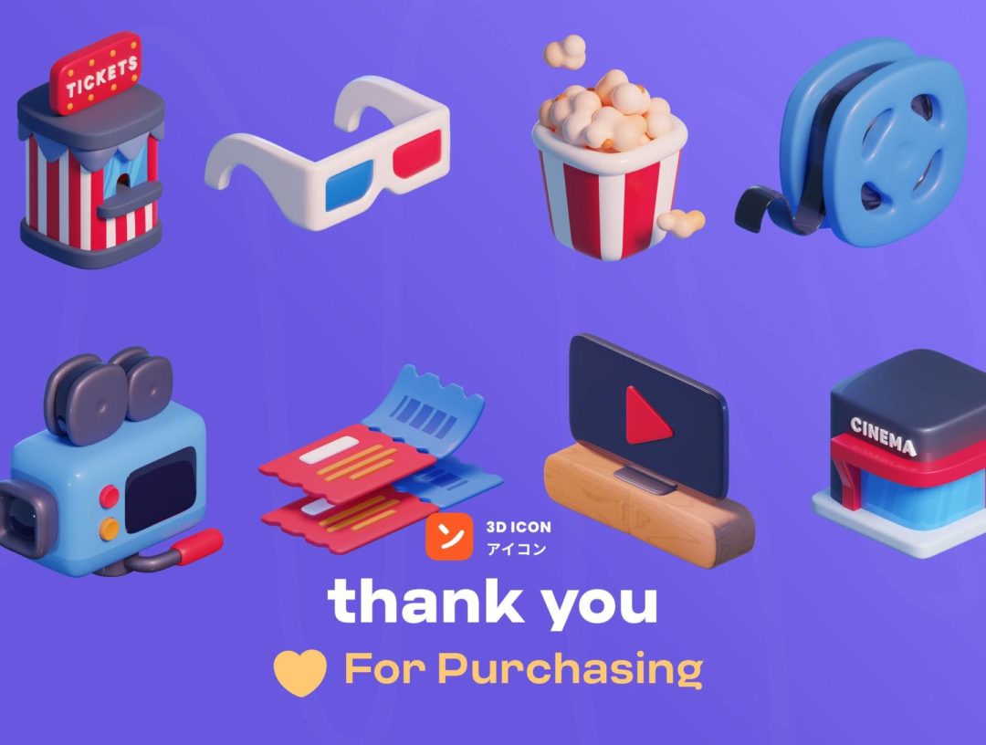 15款独特电影影院3D插图图标Icons设计Blender/PNG格式素材 Movie & Cinema 3D icon Pack 图标素材 sucaiwan.com