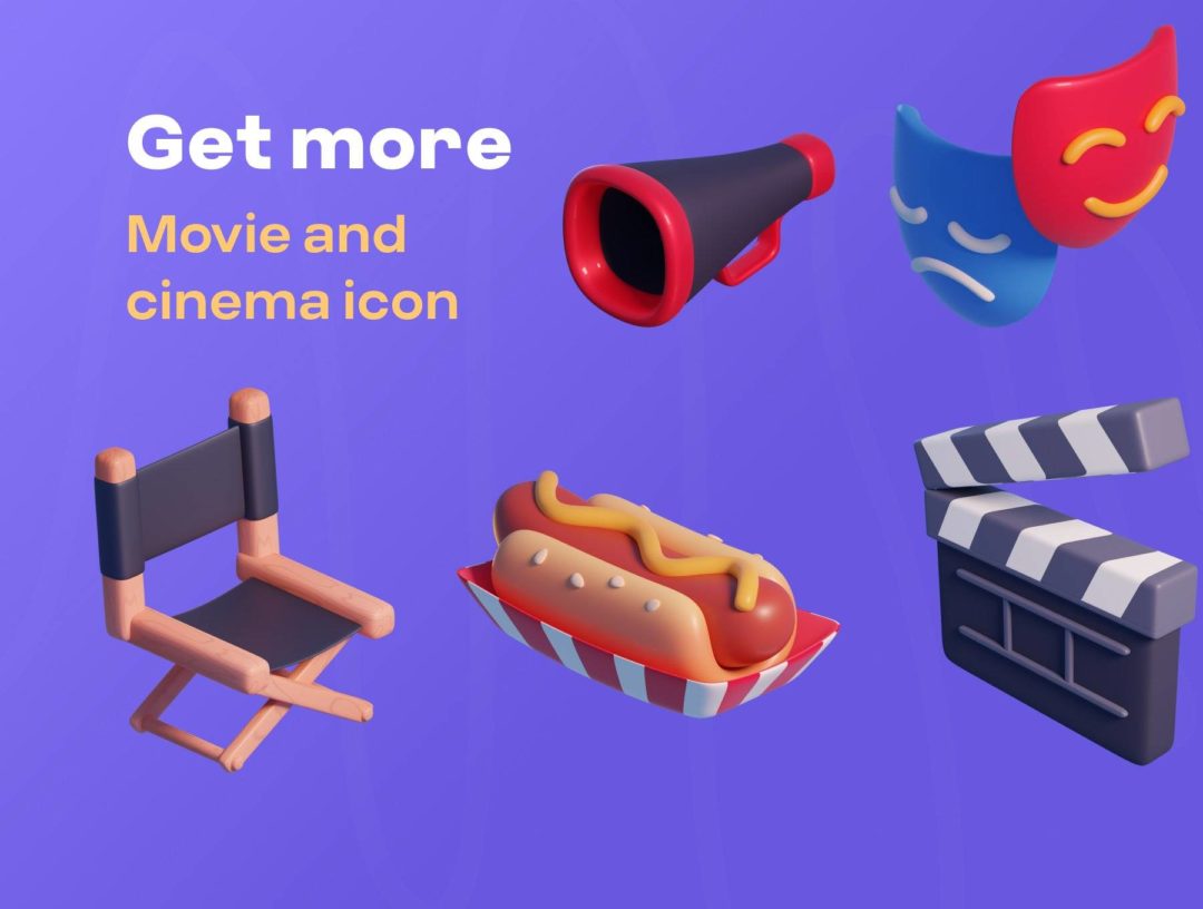 15款独特电影影院3D插图图标Icons设计Blender/PNG格式素材 Movie & Cinema 3D icon Pack 图标素材 sucaiwan.com
