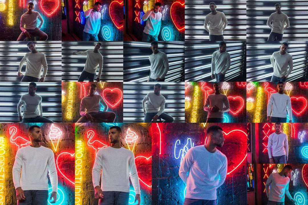 20款霓虹灯背景男士圆领长袖运动衫卫衣T恤印花图案设计展示效果图Ps贴图样机模板 Sweatshirt Mock-Up 2018 #33 样机素材 sucaiwan.com