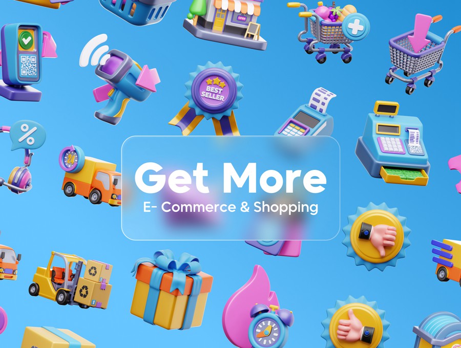 30款优质极简主义电商购物3D插图图标Icons设计Blender/PNG格式素材 E-Commerce 3D Illustrations 图标素材 sucaiwan.com