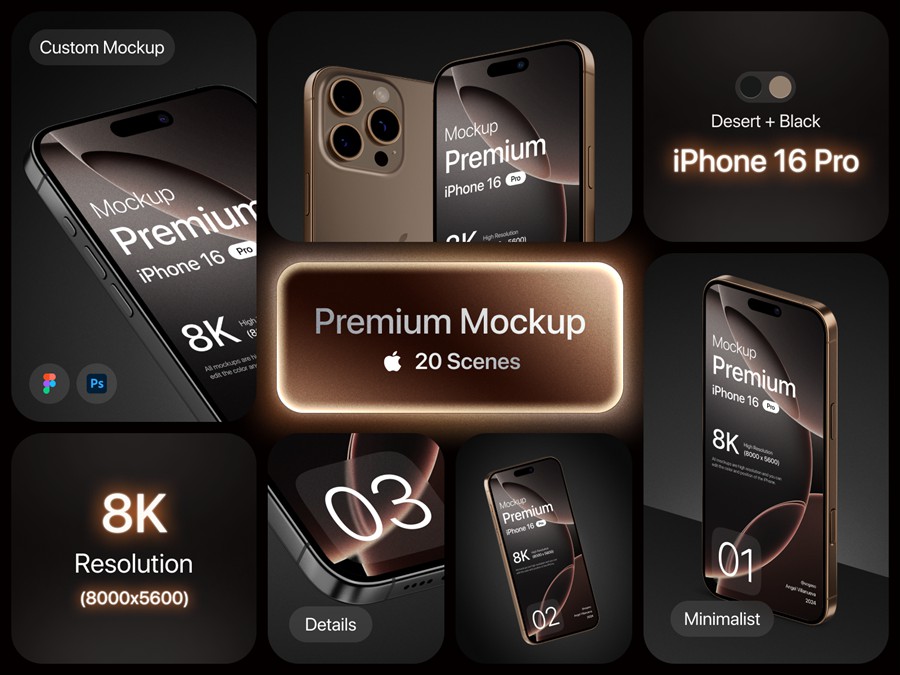 40款高级全新苹果iPhone 16 Pro手机APP UI设计效果图Ps展示样机模板 Premium iPhone 16 Pro Mockup 样机素材 第1张-素材湾丨精选海外优质设计素材资源 40款高级全新苹果iPhone 16 Pro手机APP UI设计效果图Ps展示样机模板 Premium iPhone 16 Pro Mockup 样机素材 sucaiwan.com