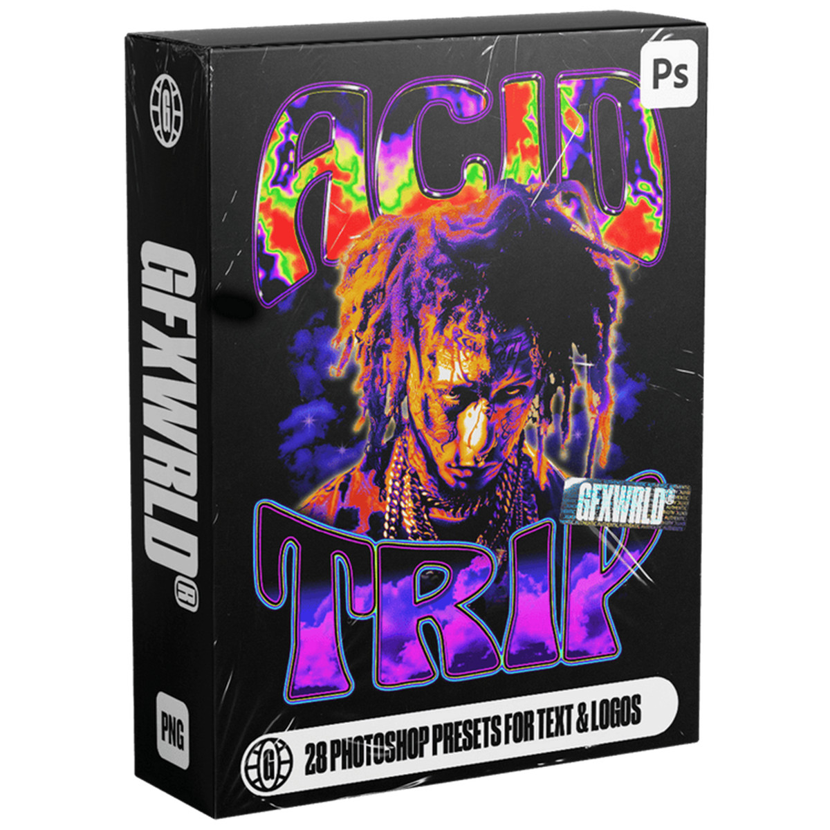 潮流酸性彩色金属镀铬3D立体文字标题LOGO设计PS文本样式模板 GFX WRLD - ACID TRIP TEXT STYLES 2-PACK 插件预设 第3张-素材湾丨精选海外优质设计素材资源 潮流酸性彩色金属镀铬3D立体文字标题LOGO设计PS文本样式模板 GFX WRLD - ACID TRIP TEXT STYLES 2-PACK 插件预设 sucaiwan.com