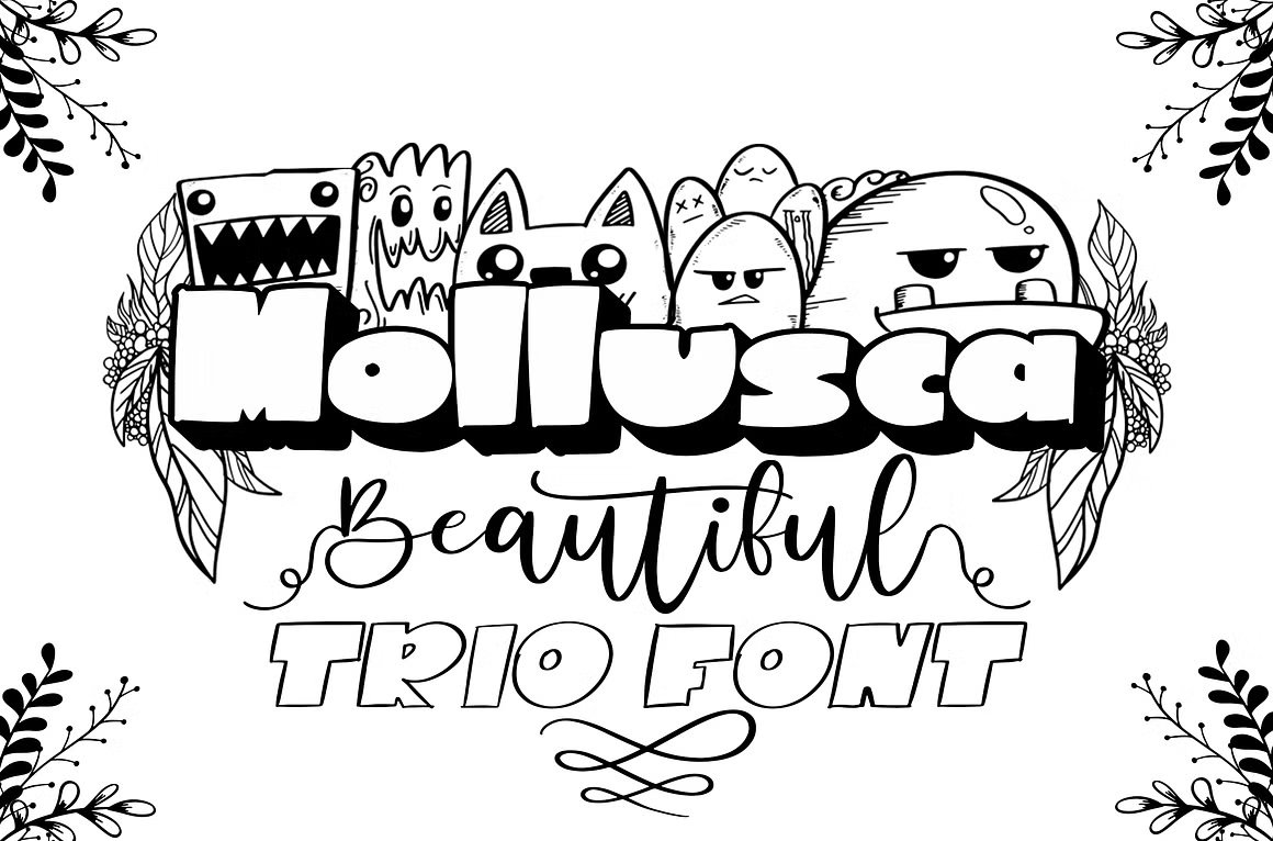 Mollusca Font Trio | Dingbats Doodle 复古漫画卡通设计/可爱壁纸/书籍封面/涂鸦字体 图片素材 sucaiwan.com