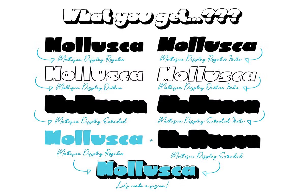 Mollusca Font Trio | Dingbats Doodle 复古漫画卡通设计/可爱壁纸/书籍封面/涂鸦字体 图片素材 sucaiwan.com