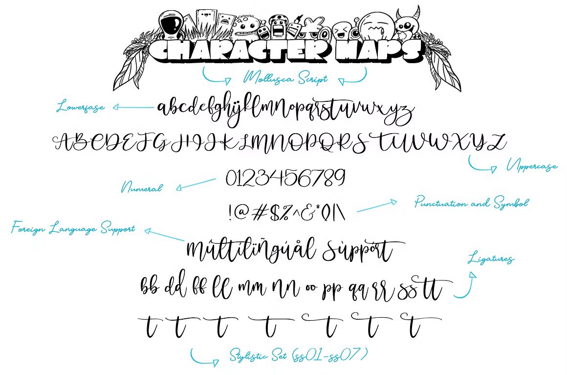 Mollusca Font Trio | Dingbats Doodle 复古漫画卡通设计/可爱壁纸/书籍封面/涂鸦字体 图片素材 sucaiwan.com