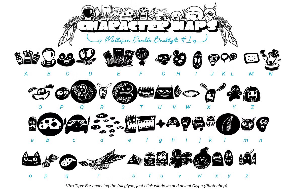 Mollusca Font Trio | Dingbats Doodle 复古漫画卡通设计/可爱壁纸/书籍封面/涂鸦字体 图片素材 sucaiwan.com