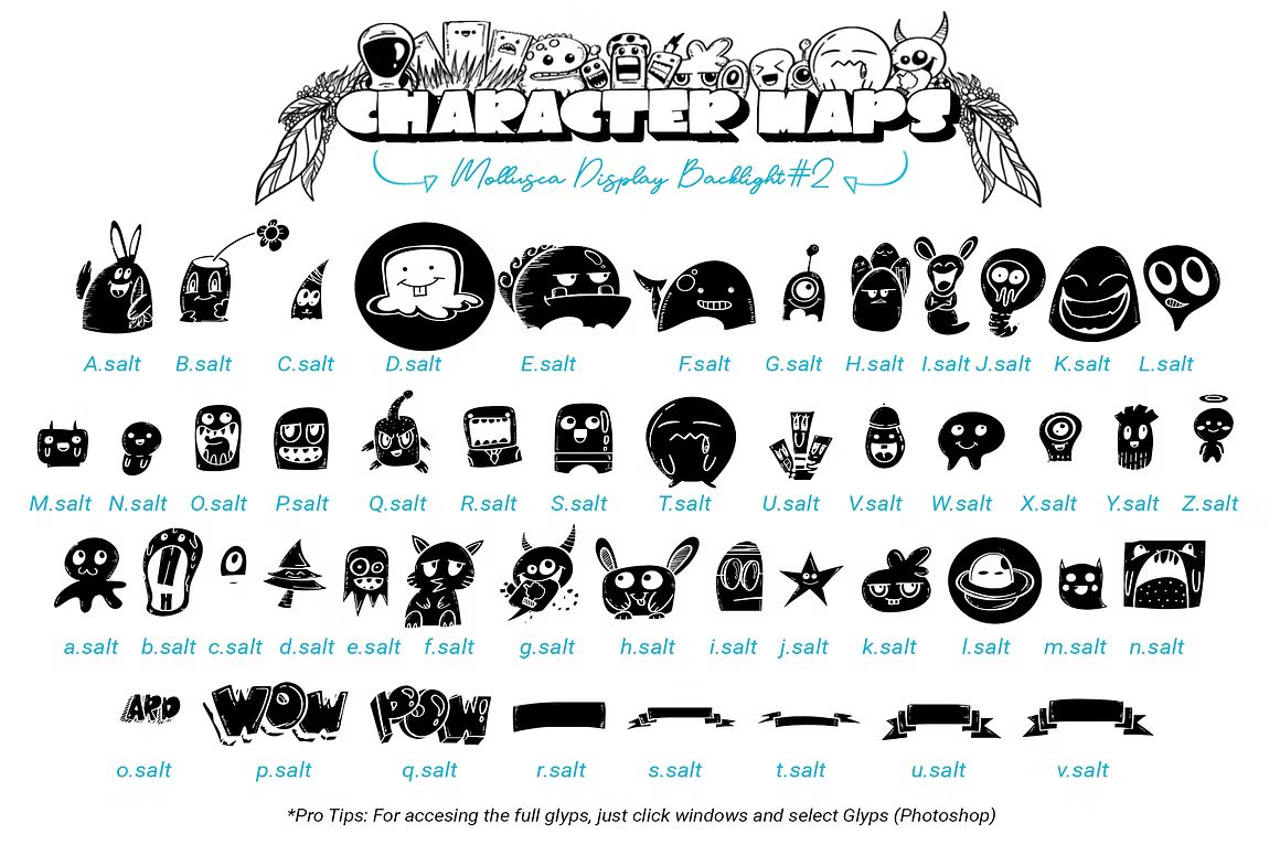 Mollusca Font Trio | Dingbats Doodle 复古漫画卡通设计/可爱壁纸/书籍封面/涂鸦字体 图片素材 sucaiwan.com