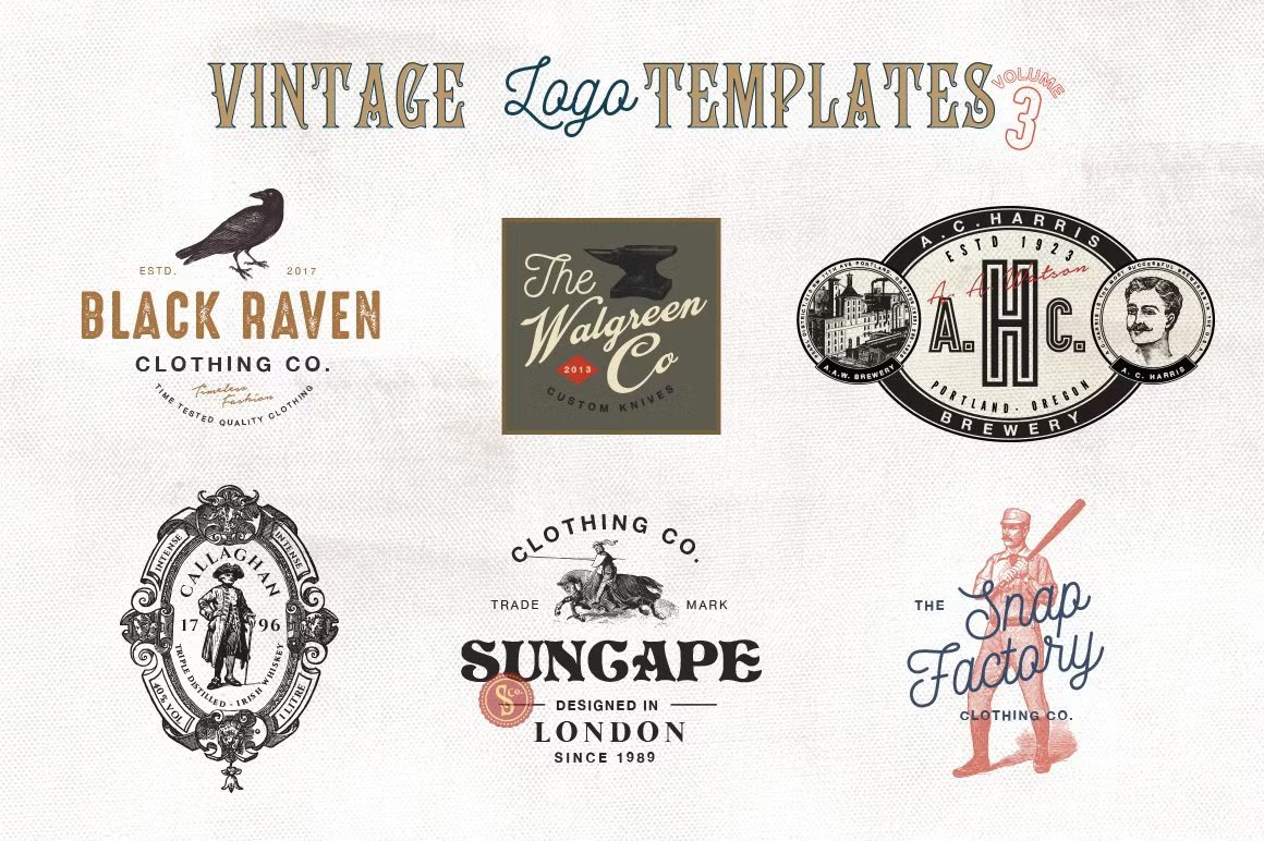32 Vintage Logo Templates (Vol. 3) 32个复古AI矢量LOGO插图 图标素材 sucaiwan.com