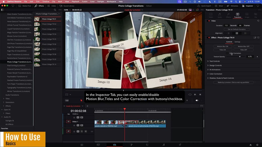 Photo Collage Transitions 10种4K视频照片拼贴转场过渡达芬奇预设DaVinci Resolve Macros 插件预设 sucaiwan.com