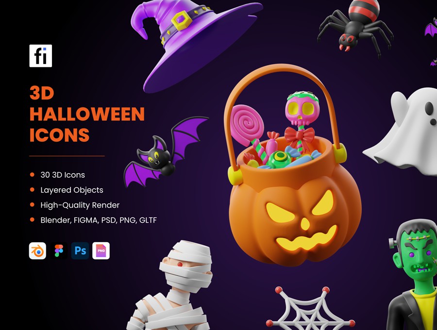 30款优质卡通趣味恐怖万圣节南瓜僵尸3D图标Icons设计Figma/PSD/PNG格式设计素材 3D Trick-or-Treat Icons 图标素材 第1张-素材湾丨精选海外优质设计素材资源 30款优质卡通趣味恐怖万圣节南瓜僵尸3D图标Icons设计Figma/PSD/PNG格式设计素材 3D Trick-or-Treat Icons 图标素材 sucaiwan.com