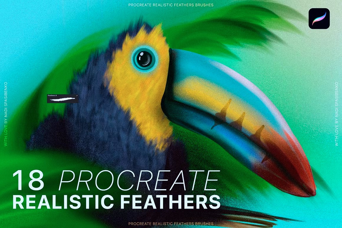 Procreate Realistic Feather Brushes 18个逼真的动物羽化Procreate笔刷 笔刷资源 sucaiwan.com