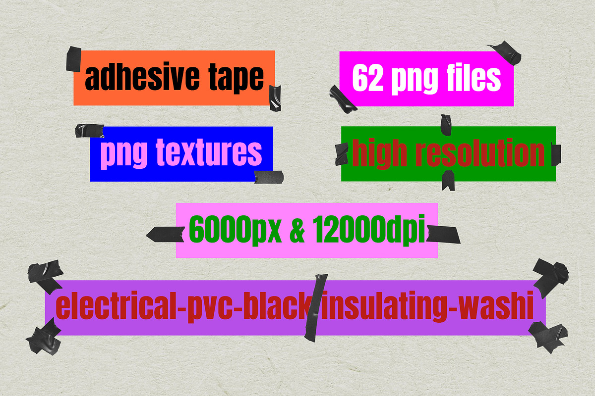 60+复古真实质感电工塑料绝缘胶带胶条遮罩撕裂PNG免扣高清设计肌理纹理元素套装 60+ Adhesive Electrical Tape Pieces , sucaiwan.com