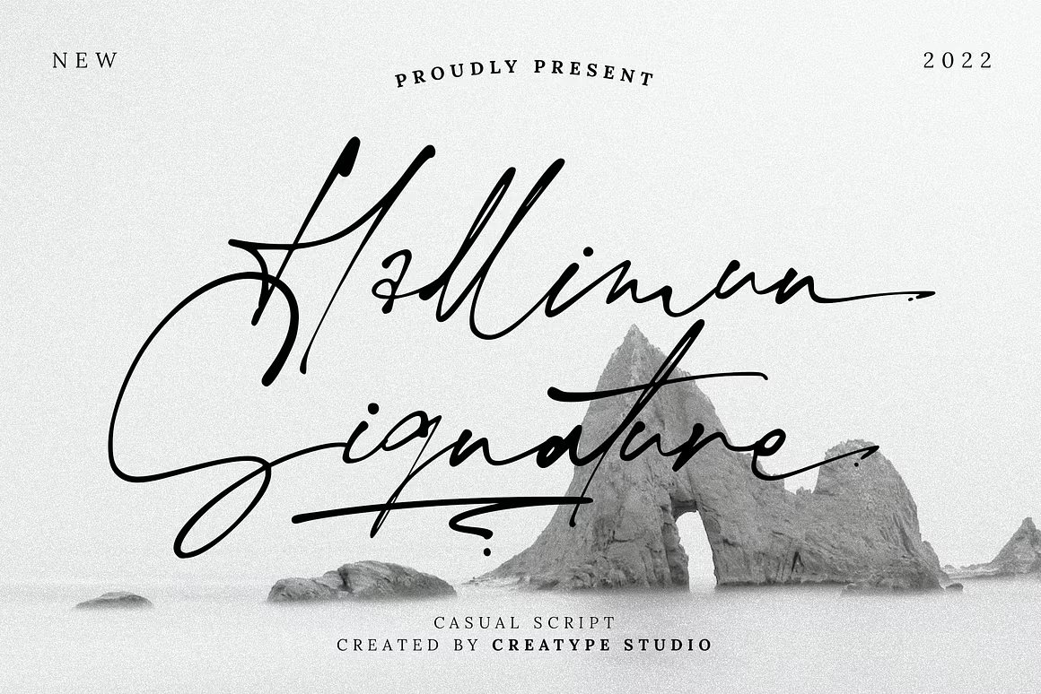 复古时尚品牌项目徽标婚礼广告产品包装摄影签名手写字体 Hallimun Signature Casual Script 设计素材 sucaiwan.com