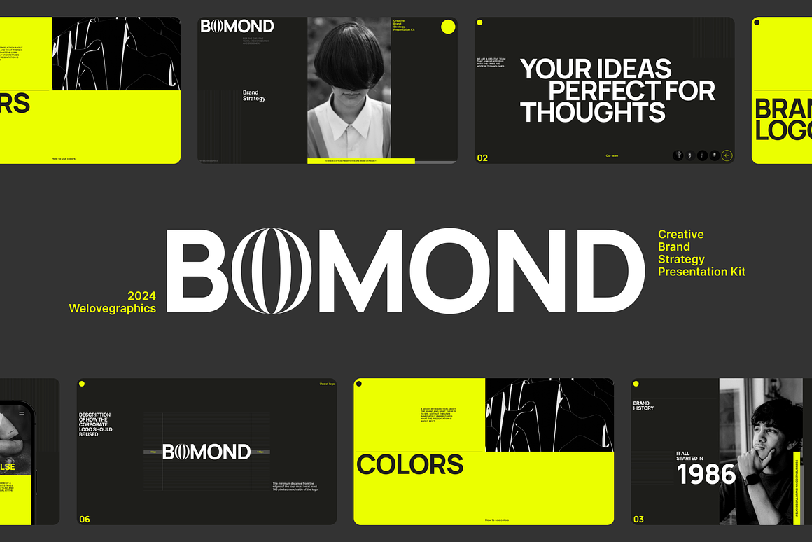 21页高级黑化风设计摄影作品集品牌营销简历幻灯片设计Figma模板素材 Bomond Presentation Guideline Kit 幻灯图表 sucaiwan.com
