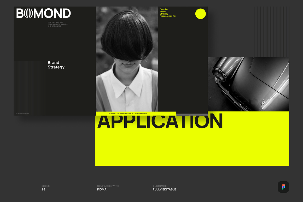 21页高级黑化风设计摄影作品集品牌营销简历幻灯片设计Figma模板素材 Bomond Presentation Guideline Kit 幻灯图表 sucaiwan.com