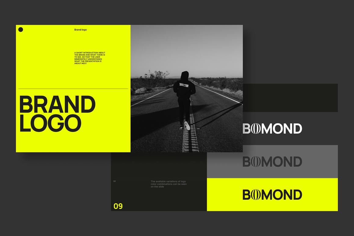 21页高级黑化风设计摄影作品集品牌营销简历幻灯片设计Figma模板素材 Bomond Presentation Guideline Kit 幻灯图表 sucaiwan.com