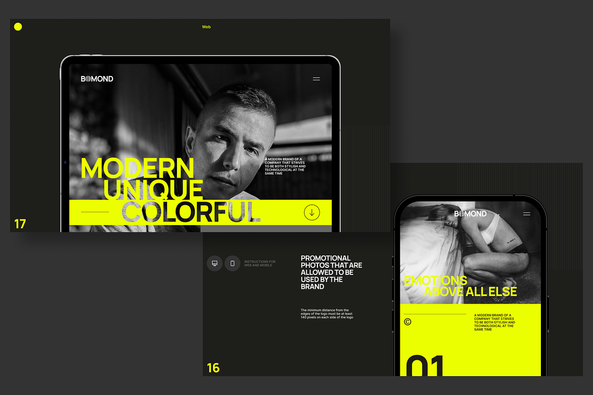 21页高级黑化风设计摄影作品集品牌营销简历幻灯片设计Figma模板素材 Bomond Presentation Guideline Kit 幻灯图表 sucaiwan.com