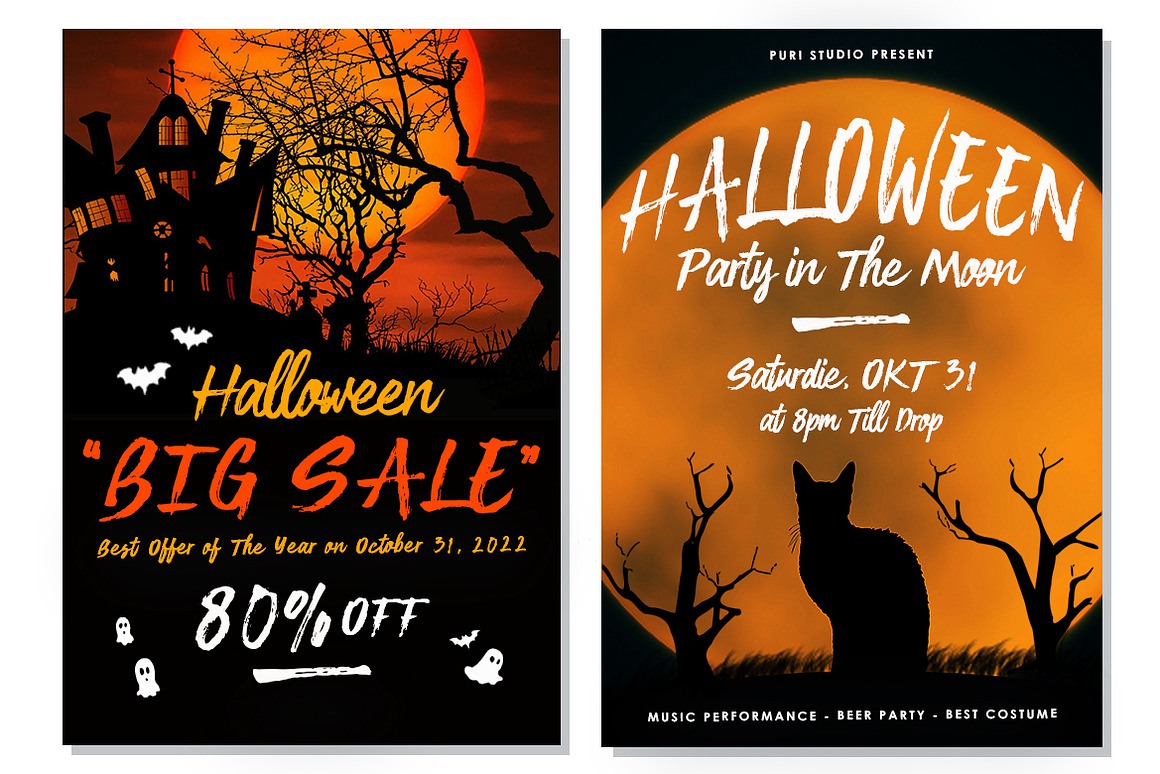 恐怖万圣节海报广告标题设计手写毛笔笔刷效果英文字体安装包 Hallofest – Handwriting Brush Font 设计素材 sucaiwan.com