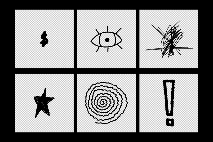 2000+款街头涂鸦线条字母数字符号箭头形状抽象艺术PNG免抠图设计素材 Scron — 2000+ Monoliner Scribbles 图片素材 sucaiwan.com