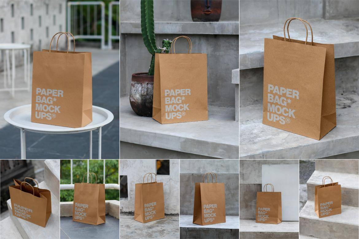 9款逼真品牌VI设计手提购物纸袋展示效果图PS贴图样机模板素材 Outdoor Paper Bag Mockup Collection 样机素材 第1张-素材湾丨精选海外优质设计素材资源 9款逼真品牌VI设计手提购物纸袋展示效果图PS贴图样机模板素材 Outdoor Paper Bag Mockup Collection 样机素材 sucaiwan.com