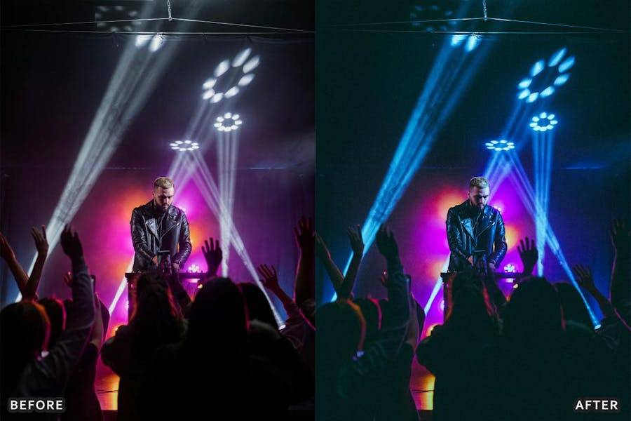 8组霓虹灯效果音乐会人像摄影照片调色Lightroom预设 Concert Lightroom Presets 插件预设 sucaiwan.com