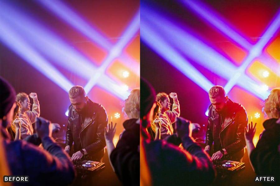 8组霓虹灯效果音乐会人像摄影照片调色Lightroom预设 Concert Lightroom Presets 插件预设 sucaiwan.com