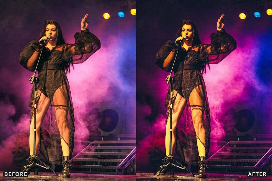 8组霓虹灯效果音乐会人像摄影照片调色Lightroom预设 Concert Lightroom Presets 插件预设 sucaiwan.com