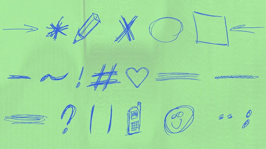 PR模板：一系列圆珠笔手绘涂鸦时尚字母/符号/数字动画效果PR模板 影视音频 sucaiwan.com