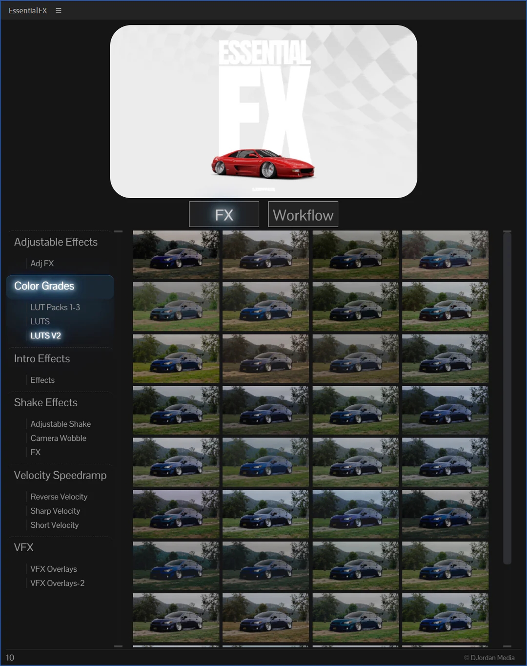 AE插件：终极一键生成汽车游戏漫剪镜头画面剪辑特效预设叠加LUT调色摇晃变速视觉效果终极插件包 EssentialFX by DjordanMedia 插件预设 sucaiwan.com