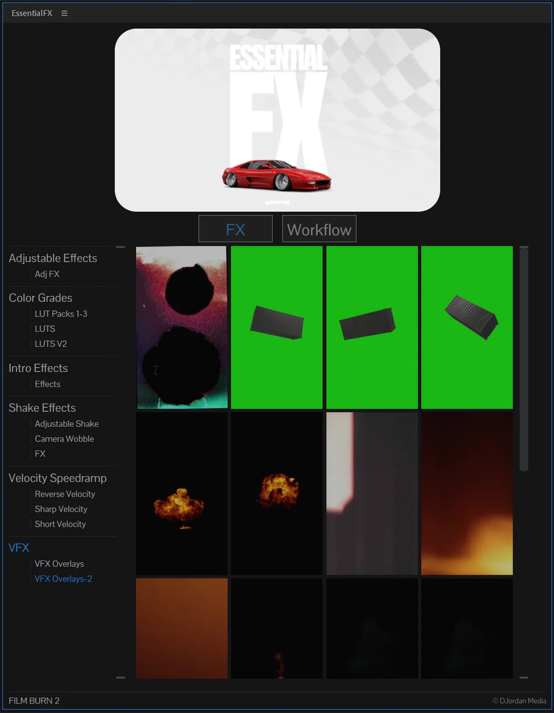 AE插件：终极一键生成汽车游戏漫剪镜头画面剪辑特效预设叠加LUT调色摇晃变速视觉效果终极插件包 EssentialFX by DjordanMedia 插件预设 sucaiwan.com