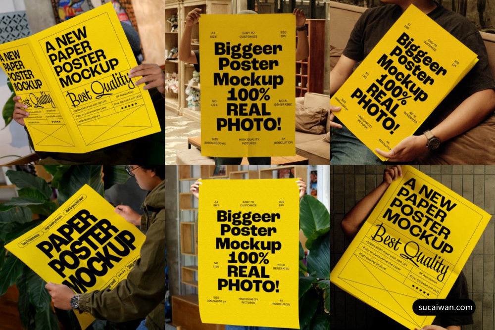 9款极简手持大型视觉海报招贴设计PS展示效果图样机模板素材 MartypeCo – Handling Big Poster Mockup – KRV Vol 1 样机素材 sucaiwan.com