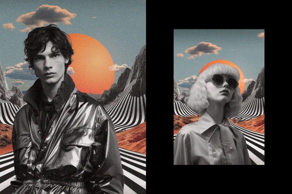 70年代复古蒸汽波风格VHS模拟半色调老式照片效果PS特效滤镜样机模板 Trippy Halftone Collage Effect 插件预设 sucaiwan.com