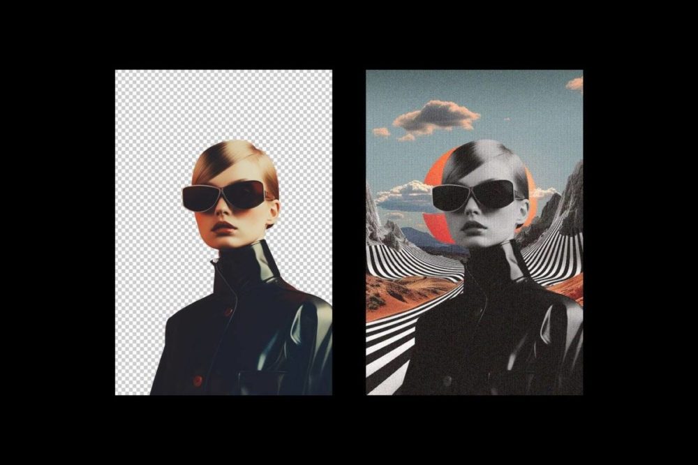 70年代复古蒸汽波风格VHS模拟半色调老式照片效果PS特效滤镜样机模板 Trippy Halftone Collage Effect 插件预设 sucaiwan.com