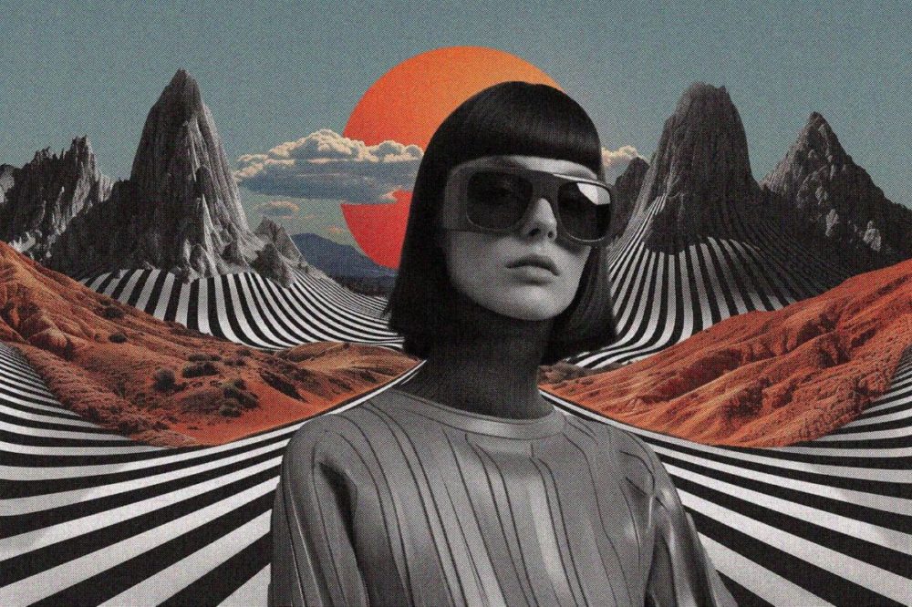 70年代复古蒸汽波风格VHS模拟半色调老式照片效果PS特效滤镜样机模板 Trippy Halftone Collage Effect 插件预设 sucaiwan.com